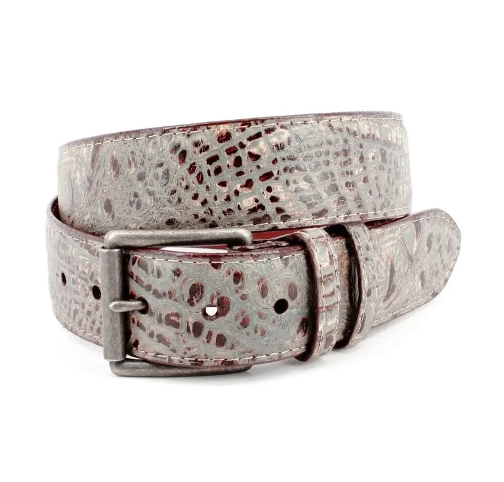 Torino Italian Crocodile Embossed Calfskin Belt Men’s Sz 44 Taupe Leather Casual